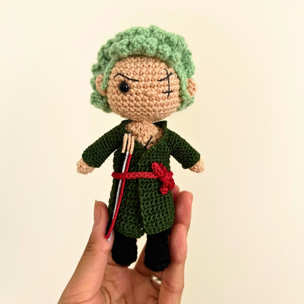 Chibi Roronoa Zoro anime crochet figure